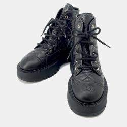 Chanel Black Matelasse Lambskin Combat Boots 38C