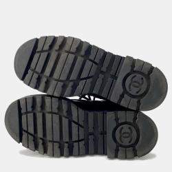Chanel Black Matelasse Lambskin Combat Boots 38C