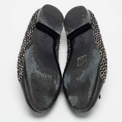Pre Owned Chanel White/Black Leather and Lurex Fabric CC Ballet Flats Size 38
