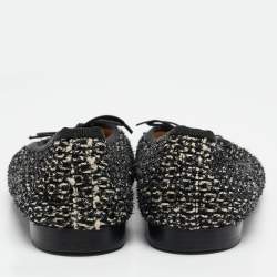 Pre Owned Chanel White/Black Leather and Lurex Fabric CC Ballet Flats Size 38