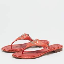 Chanel Orange Python Leather CC Thong Flat Slides  Size 38