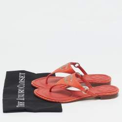 Chanel Orange Python Leather CC Thong Flat Slides  Size 38
