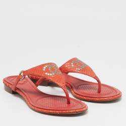 Chanel Orange Python Leather CC Thong Flat Slides  Size 38