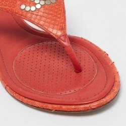 Chanel Orange Python Leather CC Thong Flat Slides  Size 38