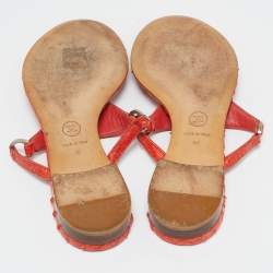 Chanel Orange Python Leather CC Thong Flat Slides  Size 38