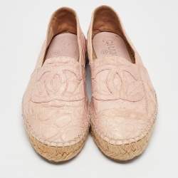 Chanel Pink Crocodile Leather CC Espadrille Flats Size 39