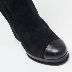 Chanel Black Suede Cap Toe Platform Knee Length Boots Size 40