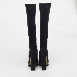 Chanel Black Suede Cap Toe Platform Knee Length Boots Size 40