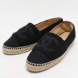 Pre Owned Chanel Black Fabric and Tweed CC Espadrille Flats Size 41
