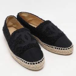 Pre Owned Chanel Black Fabric and Tweed CC Espadrille Flats Size 41
