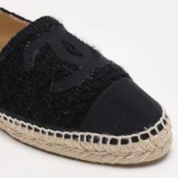Pre Owned Chanel Black Fabric and Tweed CC Espadrille Flats Size 41