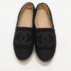 Pre Owned Chanel Black Fabric and Tweed CC Espadrille Flats Size 41