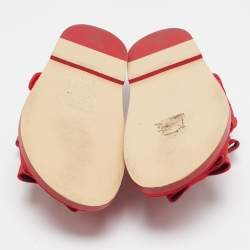 Chanel Red Quilted Fabric Dad Bow Flat Sandals Size 36.5