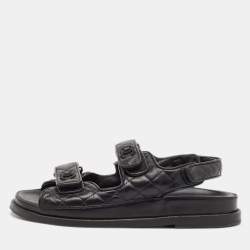 Chanel Black Quilted Leather CC Dad Sandals Size 38