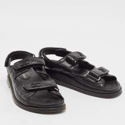 Chanel Black Quilted Leather CC Dad Sandals Size 38
