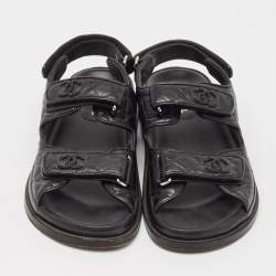 Chanel Black Quilted Leather CC Dad Sandals Size 38