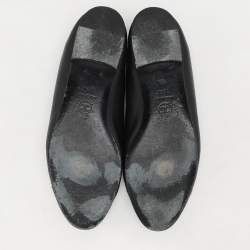 Pre Owned Chanel Black Leather and Patent Leather CC Ballet Flats Size 38.5