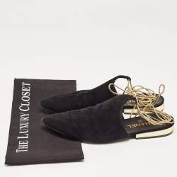 Chanel Black Suede Ankle Wrap Flat Mules Size 39