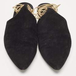 Chanel Black Suede Ankle Wrap Flat Mules Size 39