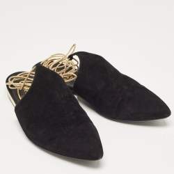Chanel Black Suede Ankle Wrap Flat Mules Size 39