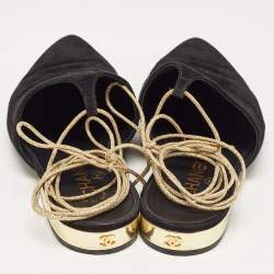 Chanel Black Suede Ankle Wrap Flat Mules Size 39