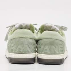 Chanel Light Green Fabric and Suede Skateboard Low Top Sneakers Size 36