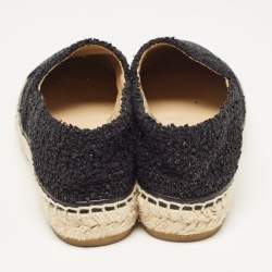 Pre Owned Chanel Black Canvas and Tweed Interlocking CC Logo Espadrille Flats Size 36