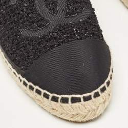 Pre Owned Chanel Black Canvas and Tweed Interlocking CC Logo Espadrille Flats Size 36