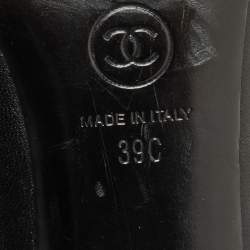 Chanel Black Leather Open Toe Pearl Heel Pumps Size 39