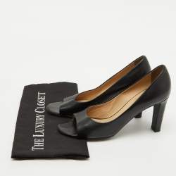 Chanel Black Leather Open Toe Pearl Heel Pumps Size 39