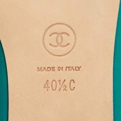 Pre Owned Chanel Green/Black Leather and Canvas Cap Toe Ballet Flats Size 40.5