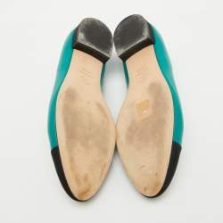 Pre Owned Chanel Green/Black Leather and Canvas Cap Toe Ballet Flats Size 40.5