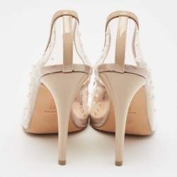 Chanel Beige Patent Leather and PVC Pearl Embellished CC Cap Toe Pumps Size 39