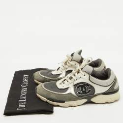 Chanel Grey/White Suede and Mesh CC Low Top Sneakers Size 39.5