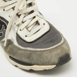 Chanel Grey/White Suede and Mesh CC Low Top Sneakers Size 39.5
