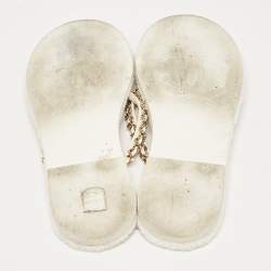 Pre Owned Chanel White Leather CC Chain Thong Flats Size 38