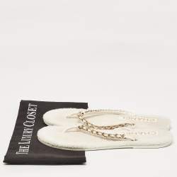 Pre Owned Chanel White Leather CC Chain Thong Flats Size 38