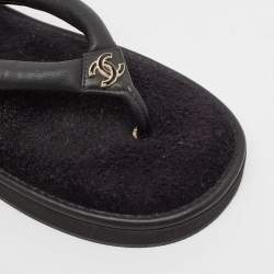 Pre Owned Chanel Black Leather CC Thong Flats Size 39