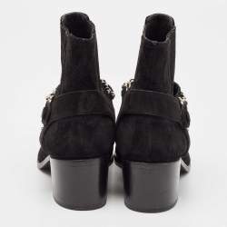 Chanel Black Suede CC Chain Detail Block Ankle Boots Size 35