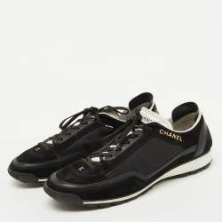 Pre Owned Chanel Black Suede and Mesh CC Low Top Sneakers Size 40.5