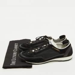 Pre Owned Chanel Black Suede and Mesh CC Low Top Sneakers Size 40.5