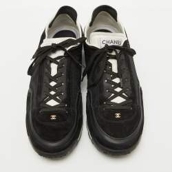 Pre Owned Chanel Black Suede and Mesh CC Low Top Sneakers Size 40.5