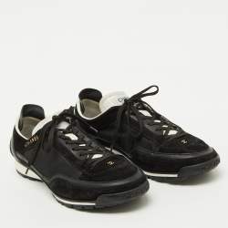 Pre Owned Chanel Black Suede and Mesh CC Low Top Sneakers Size 40.5