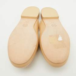 Chanel Beige Leather CC Pearl Embellished Flat Mules Size 37.5