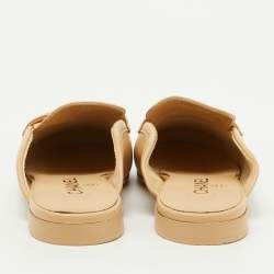 Chanel Beige Leather CC Pearl Embellished Flat Mules Size 37.5