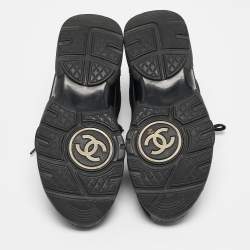 Pre Owned Chanel Black Suede and Fabric CC Low Top Sneakers Size 37