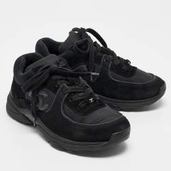 Pre Owned Chanel Black Suede and Fabric CC Low Top Sneakers Size 37