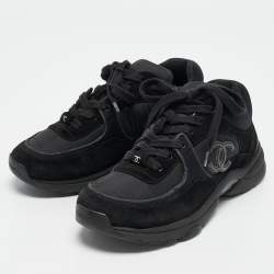 Pre Owned Chanel Black Suede and Fabric CC Low Top Sneakers Size 37