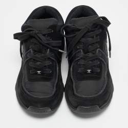 Pre Owned Chanel Black Suede and Fabric CC Low Top Sneakers Size 37