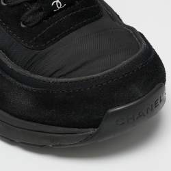 Pre Owned Chanel Black Suede and Fabric CC Low Top Sneakers Size 37